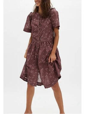 Free People Bella Mae Floral Midi Dress Vintage Inspired Purple Boho Cotton Lg